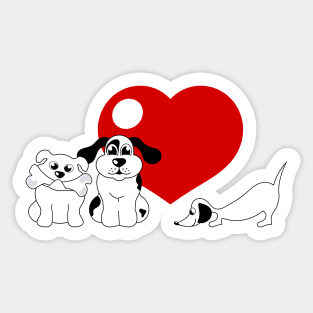 Cute dogs in front of big red heart Sticker